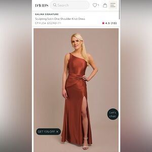 David's Bridal One-Shoulder Satin Dress in Copper